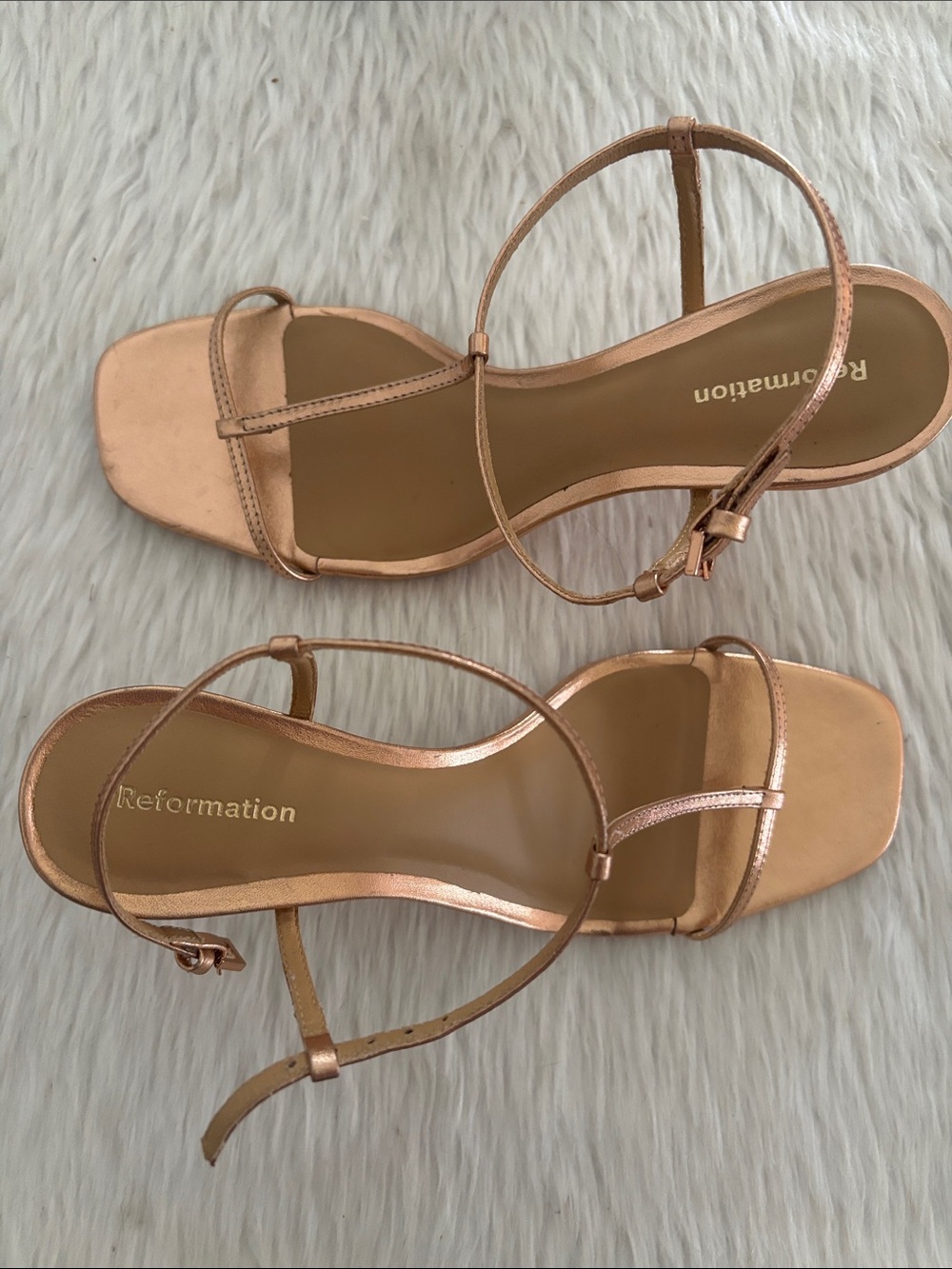 Reformation Rose Gold Strappy Ankle Sandals